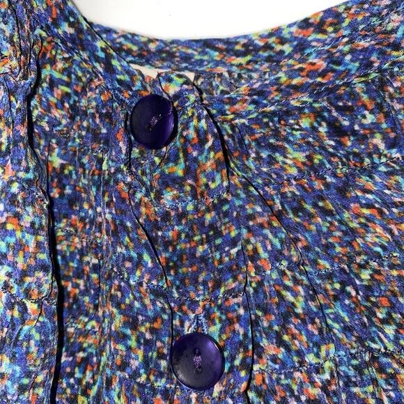 Tucker Speckled Pattern Button Up Top The Classic Blouse Blue Silk Med $295 - Picture 5 of 9